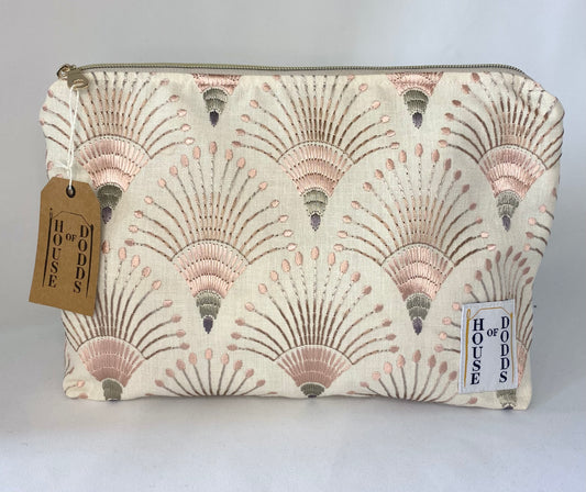 Pink Peacock Embroidered Cosmetic bag