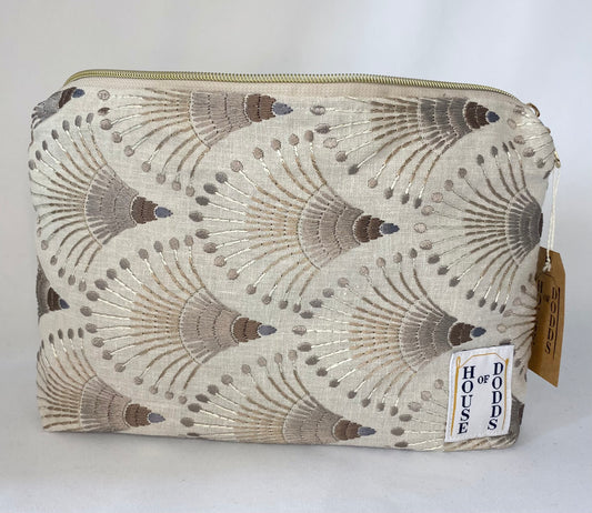 Brown Peacock Embroidered Cosmetic bag