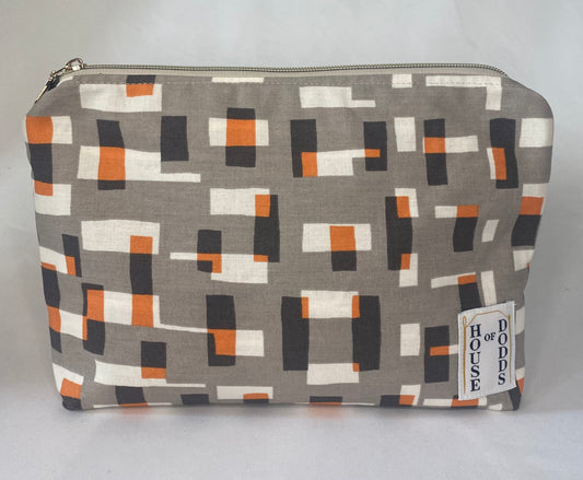 Orange Geometric with flora patten Cosmetic bag