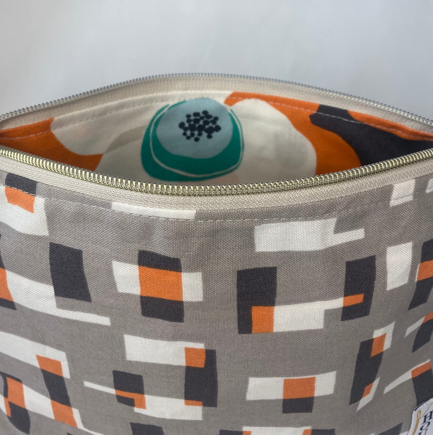 Orange Geometric with flora patten Cosmetic bag