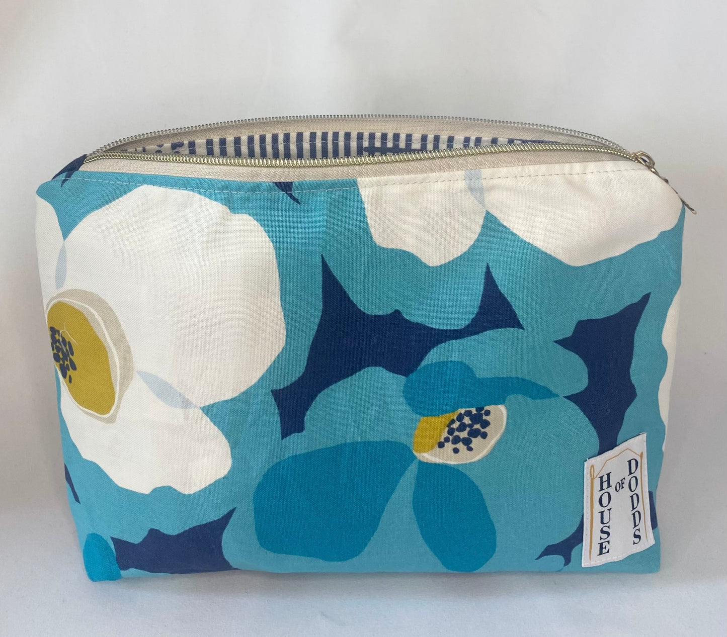 Blue floral and Geometric Cosmetic bag