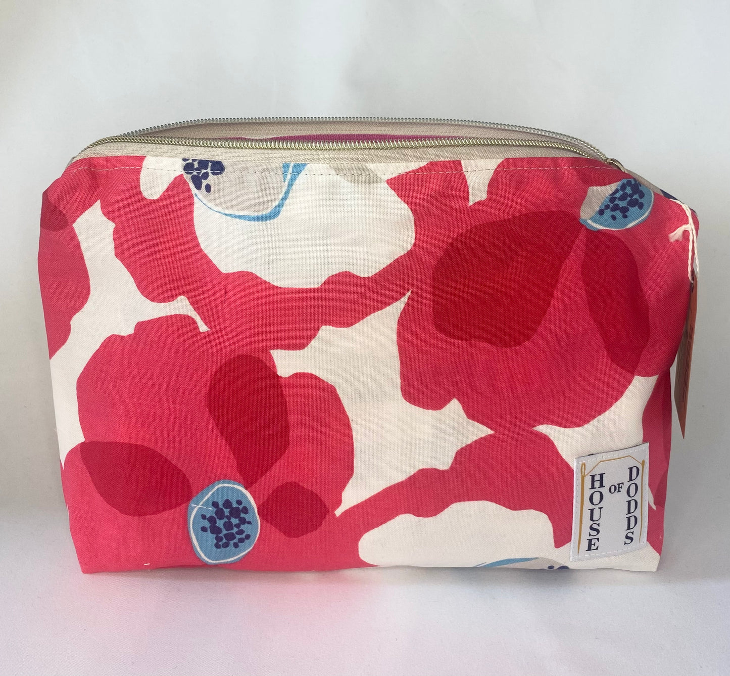 Large pink poppy with geometric panel Cosmetic bag