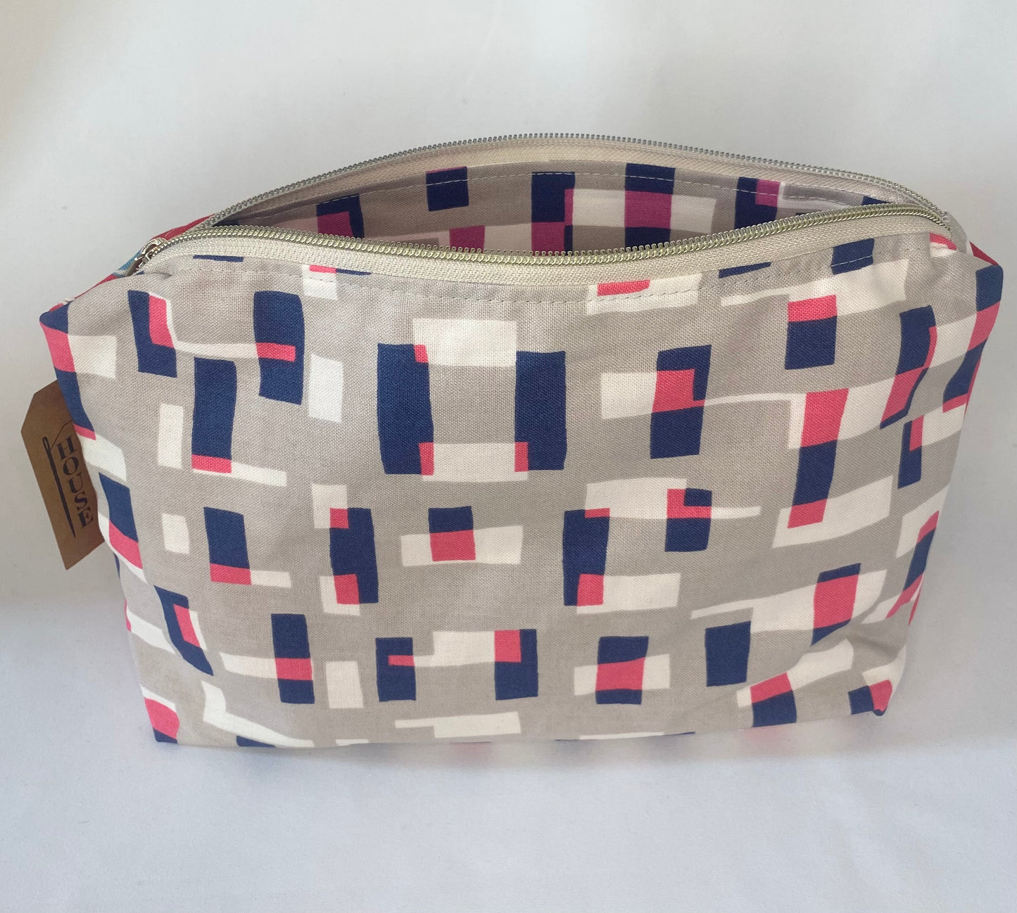 Large pink poppy with geometric panel Cosmetic bag