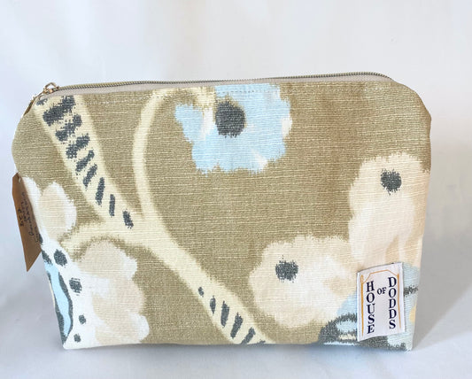Brown Floral Cosmetic bag with water resistant lining