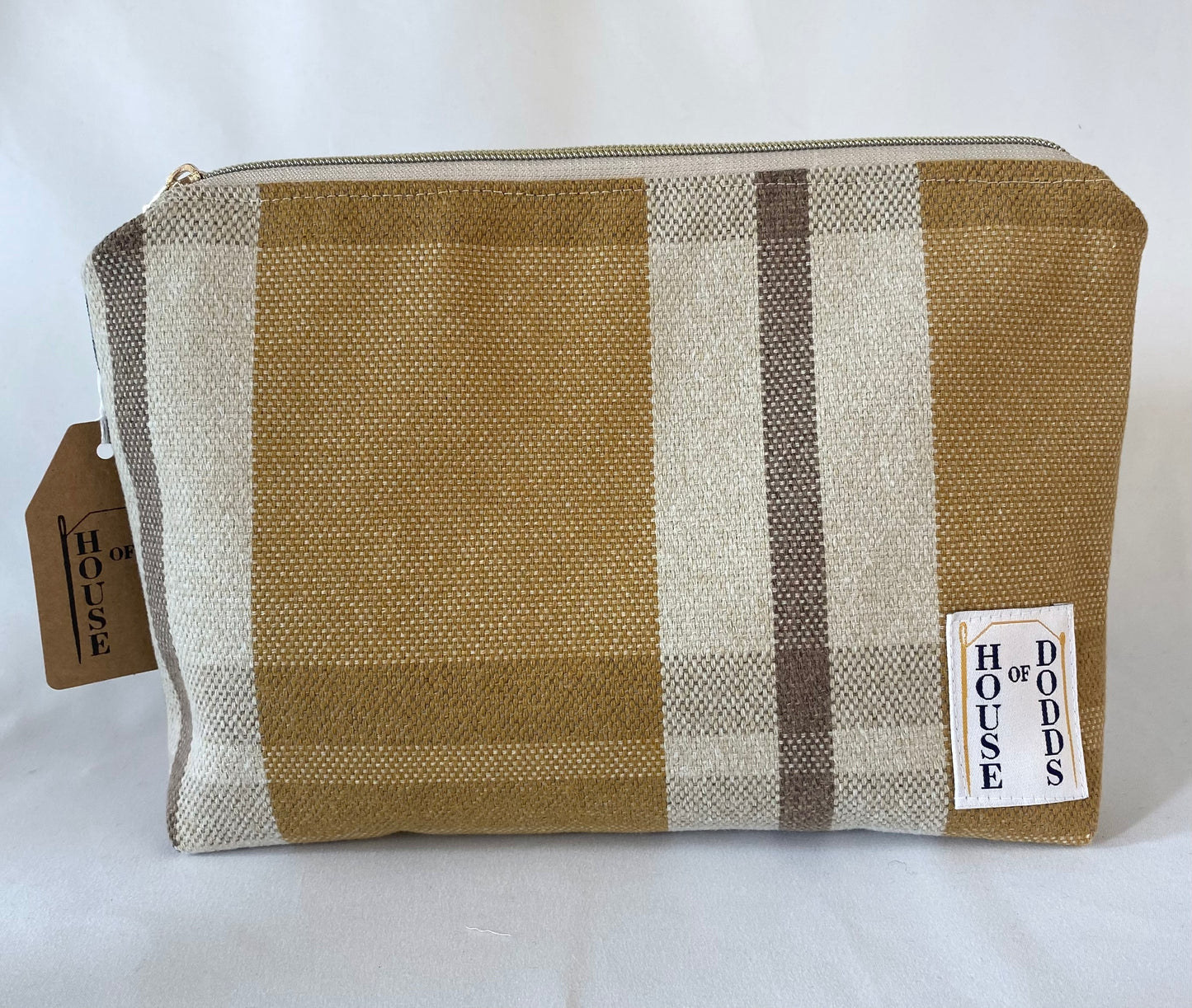 Brown Tartan Cosmetic bag with water resistant lining