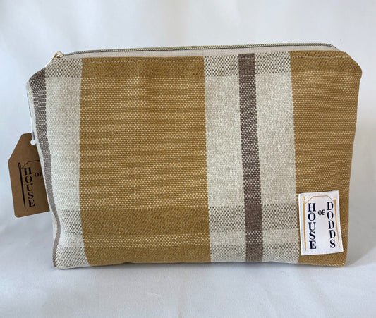 Brown Tartan Cosmetic bag with water resistant lining