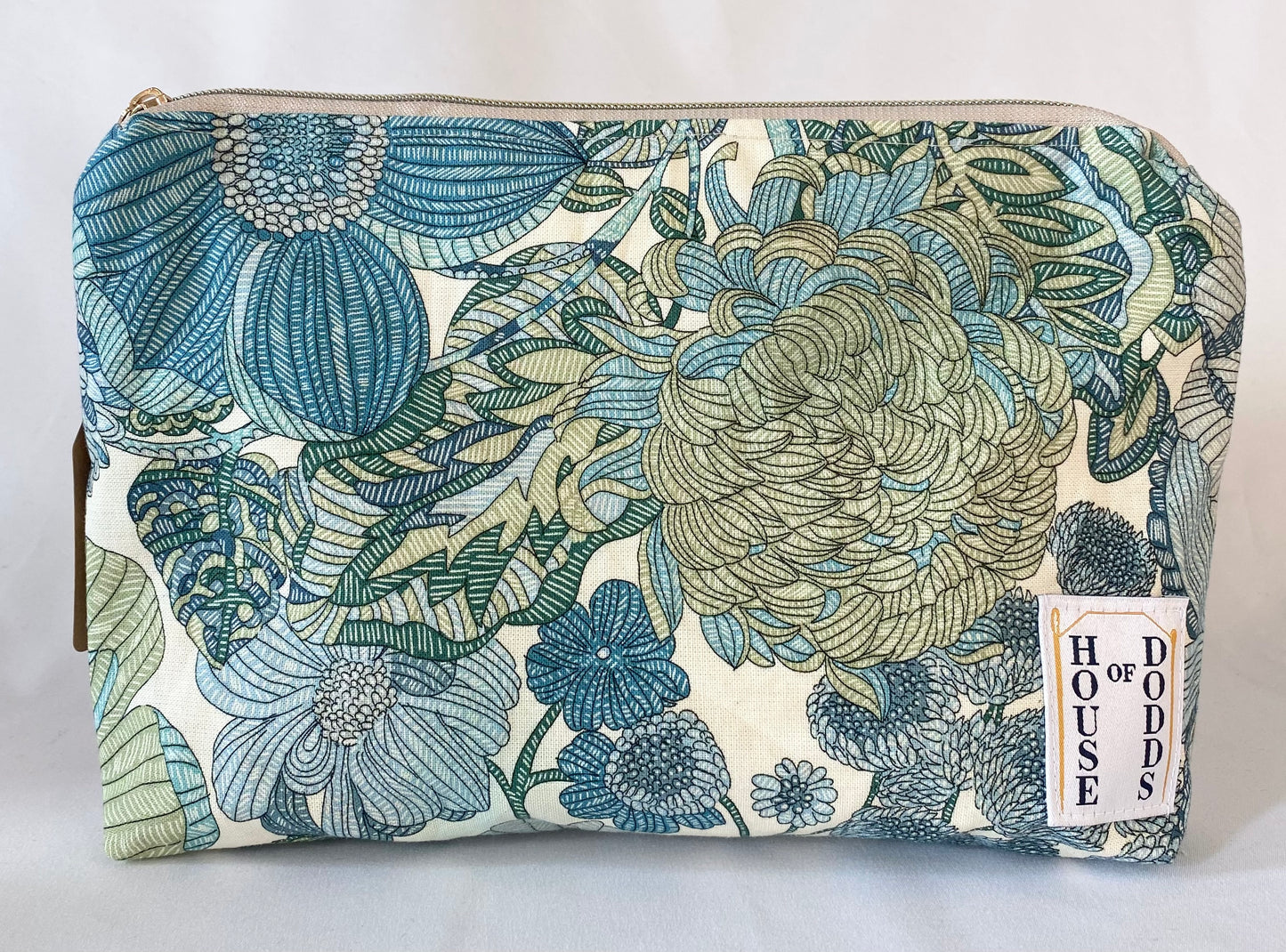 Teal Floral Cosmetic bag with water resistant lining