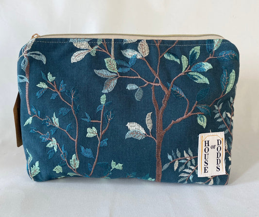 Turquoise embroidered Cosmetic bag with water resistant lining