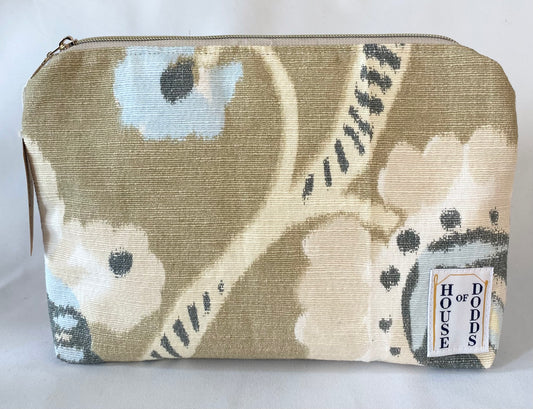 Brown Floral with wool Cosmetic bag with water resistant lining