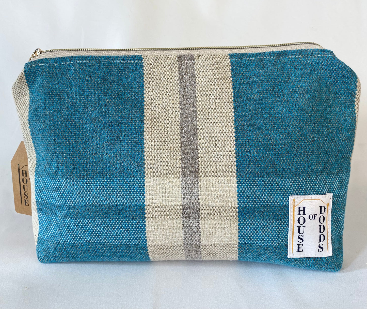 Turquoise Tartan Cosmetic bag with water resistant lining