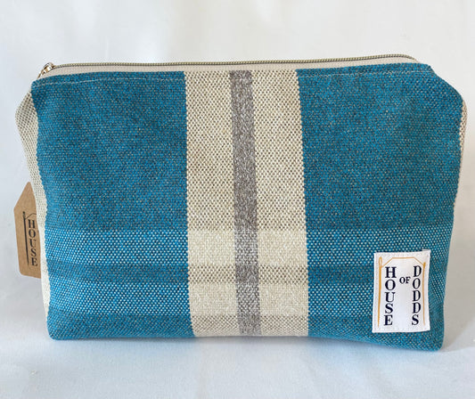 Turquoise Tartan Cosmetic bag with water resistant lining