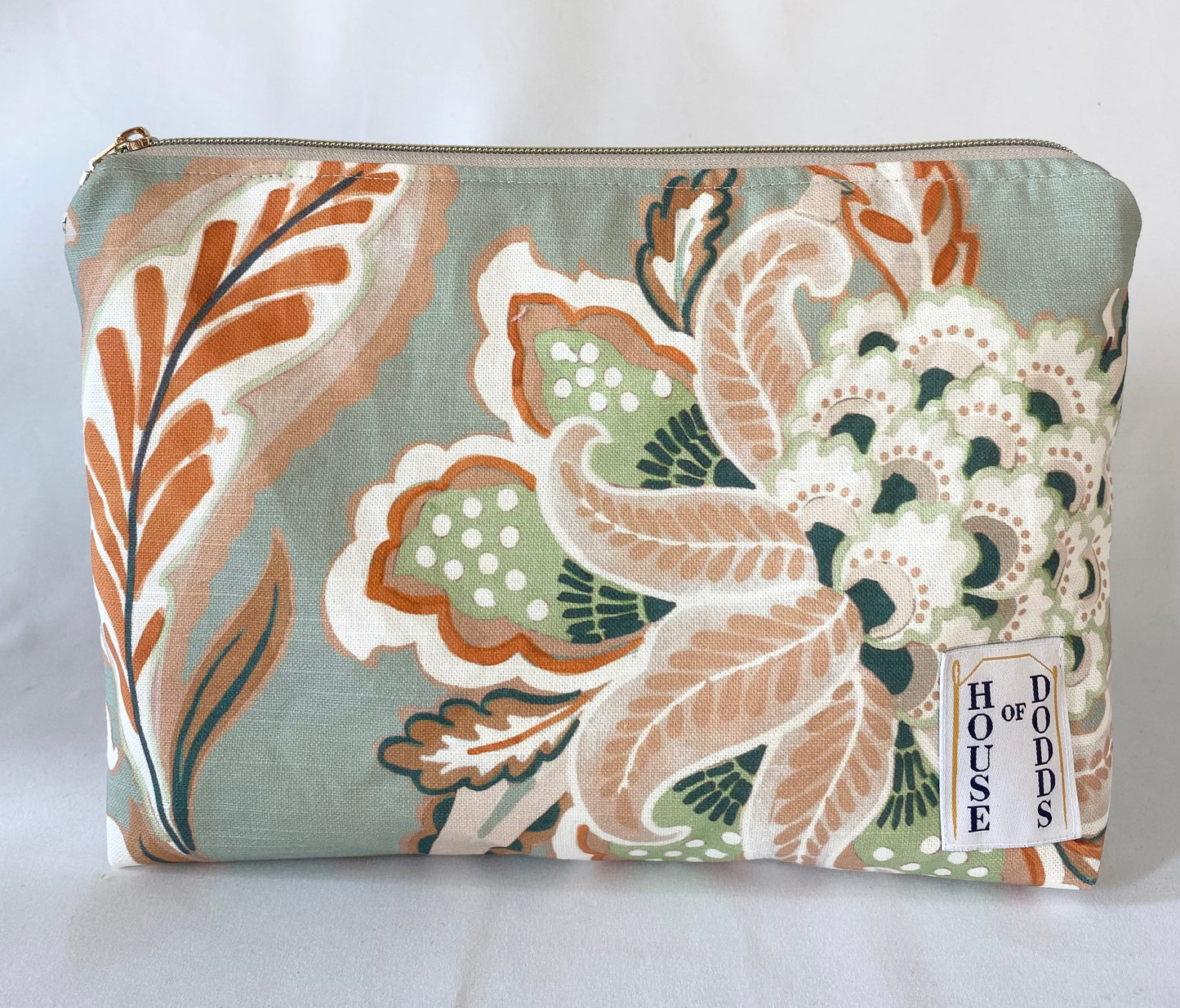 Mint Floral Cosmetic bag with water resistant lining