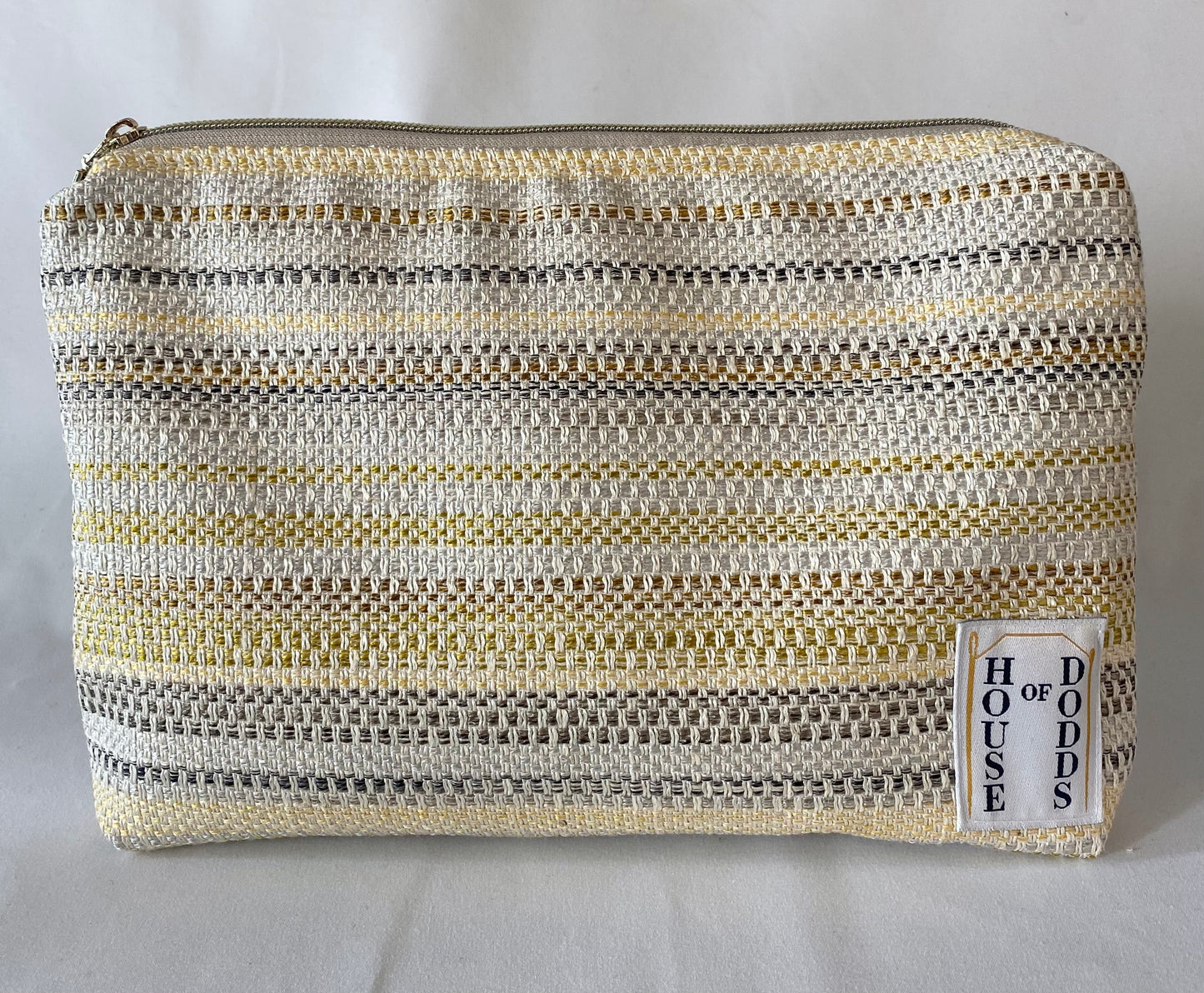 Yellow Woven Cosmetic bag with water resistant lining