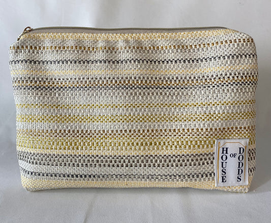Yellow Woven Cosmetic bag with water resistant lining