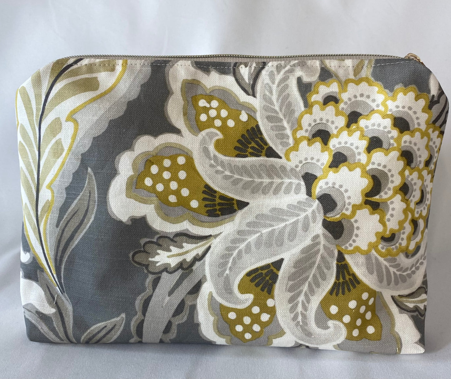 Yellow Woven Cosmetic bag with water resistant lining