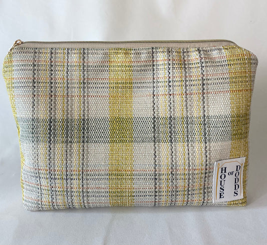 Woven tartan Cosmetic bag with water resistant lining