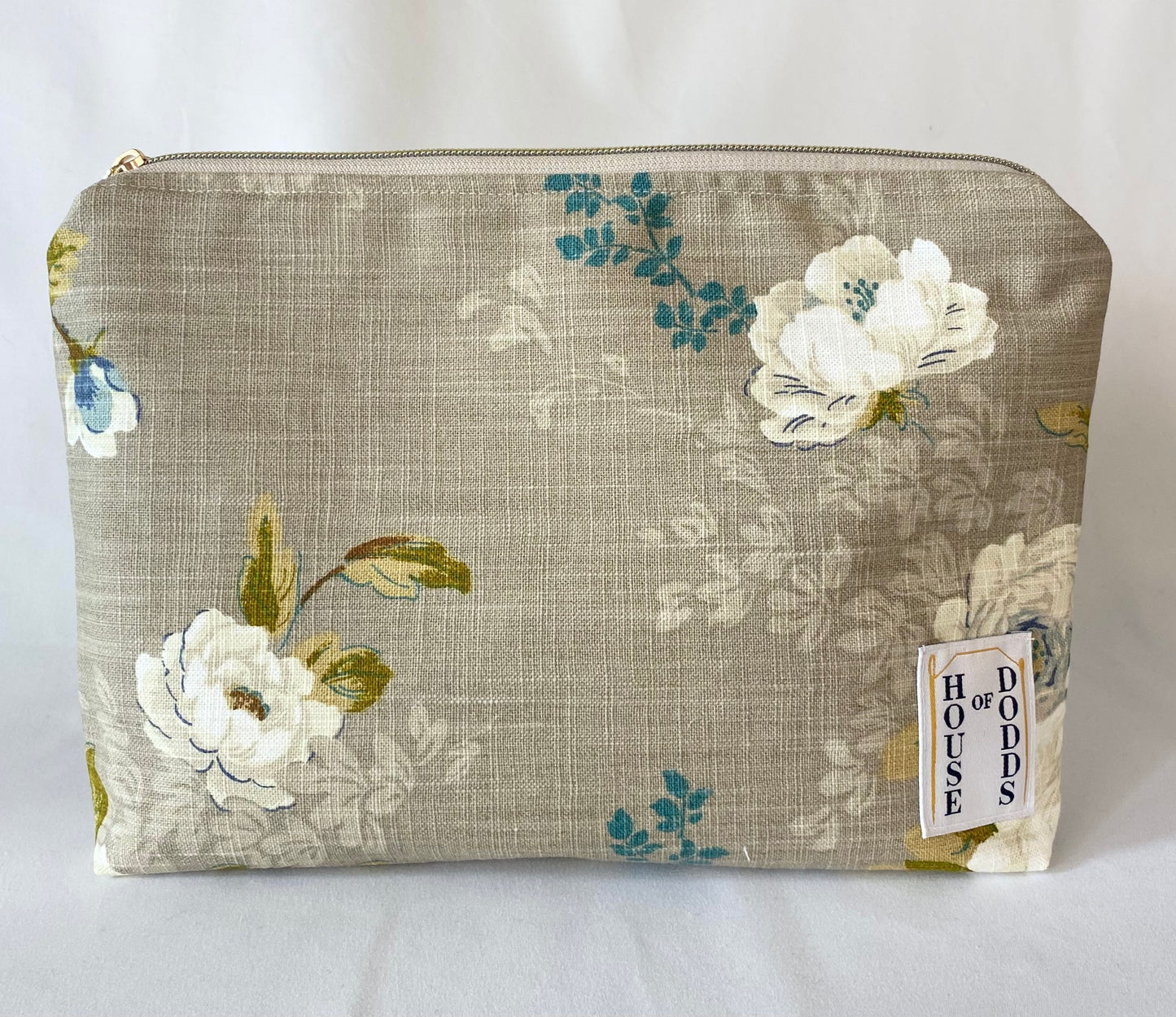 Turquoise floral and striped Cosmetic bag with water resistant lining
