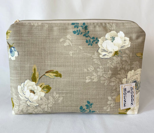 Turquoise floral and striped Cosmetic bag with water resistant lining