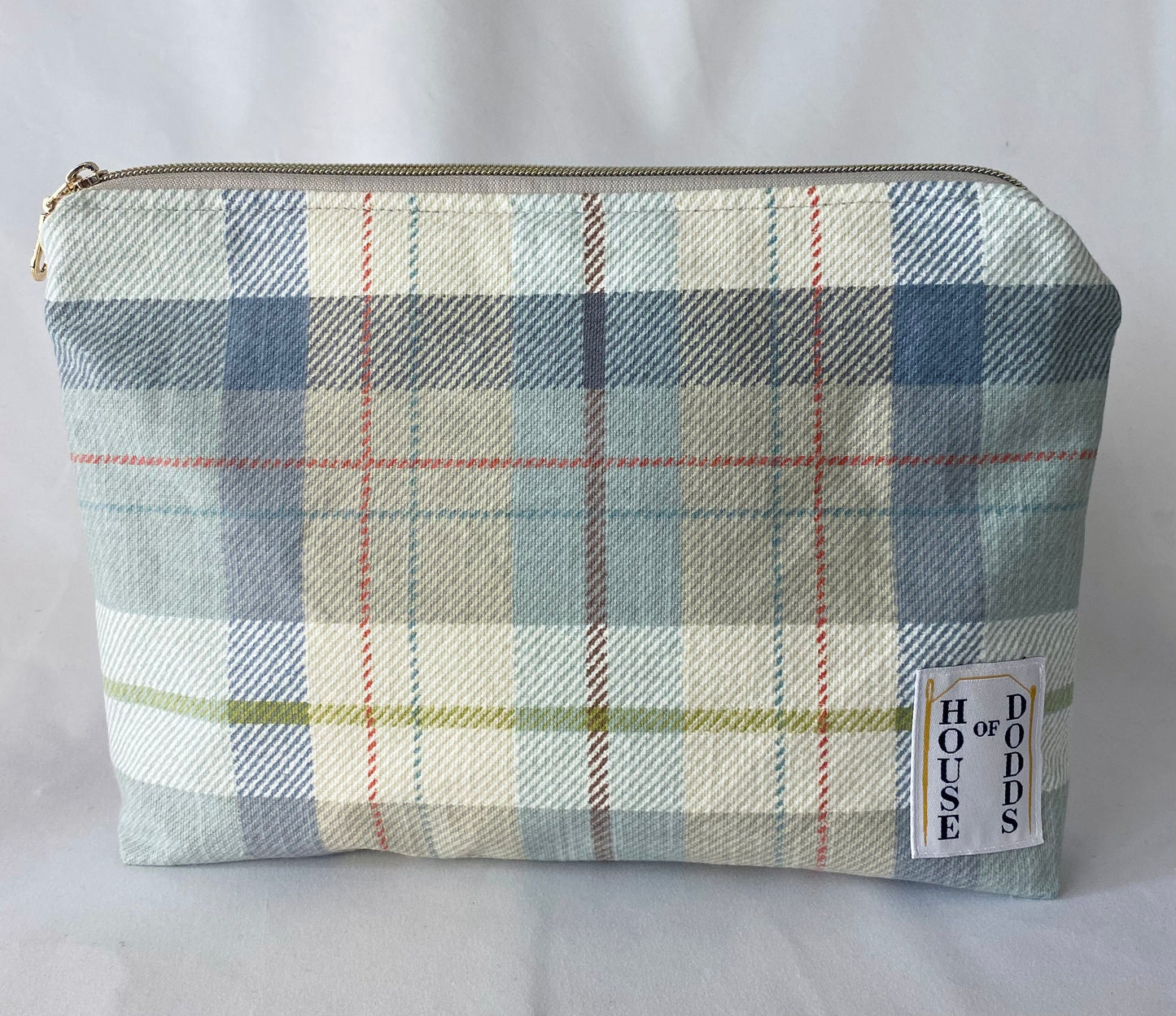 Light Blue Tartan Cosmetic bag with water resistant lining