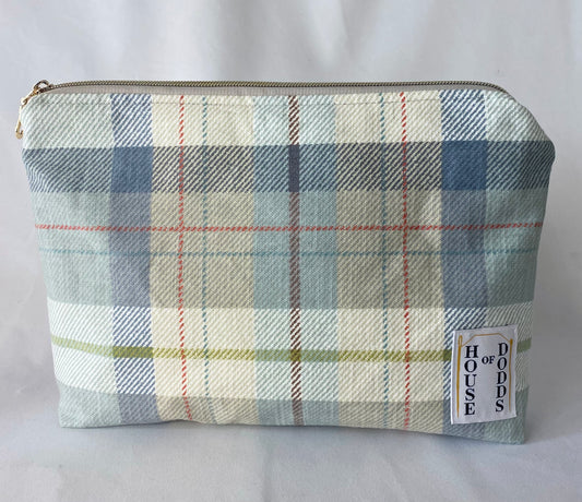 Light Blue Tartan Cosmetic bag with water resistant lining