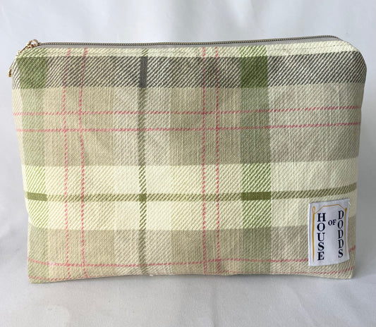 Sage Green Tartan Cosmetic bag with water resistant lining