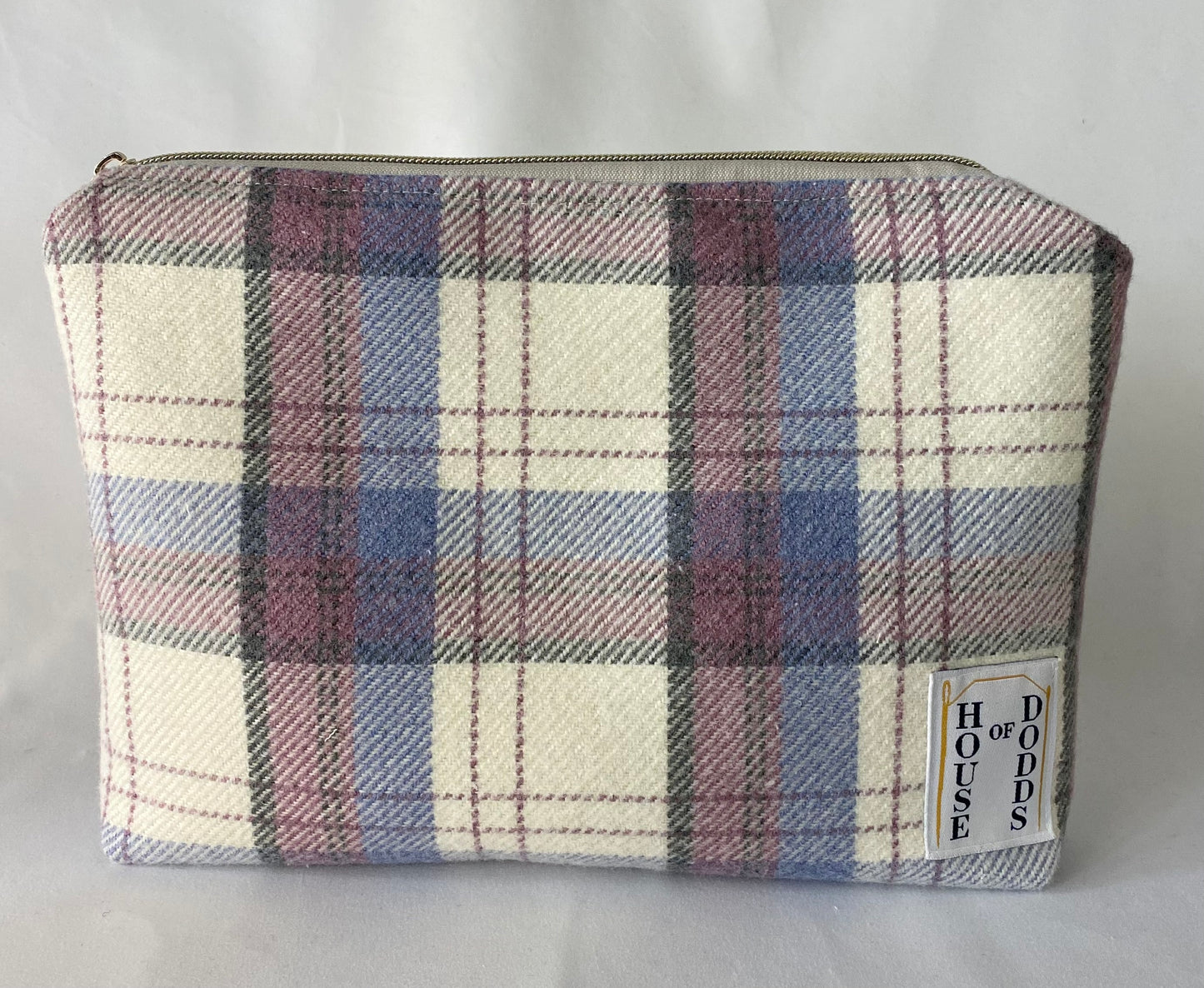 Lilac Tartan Cosmetic bag with water resistant lining