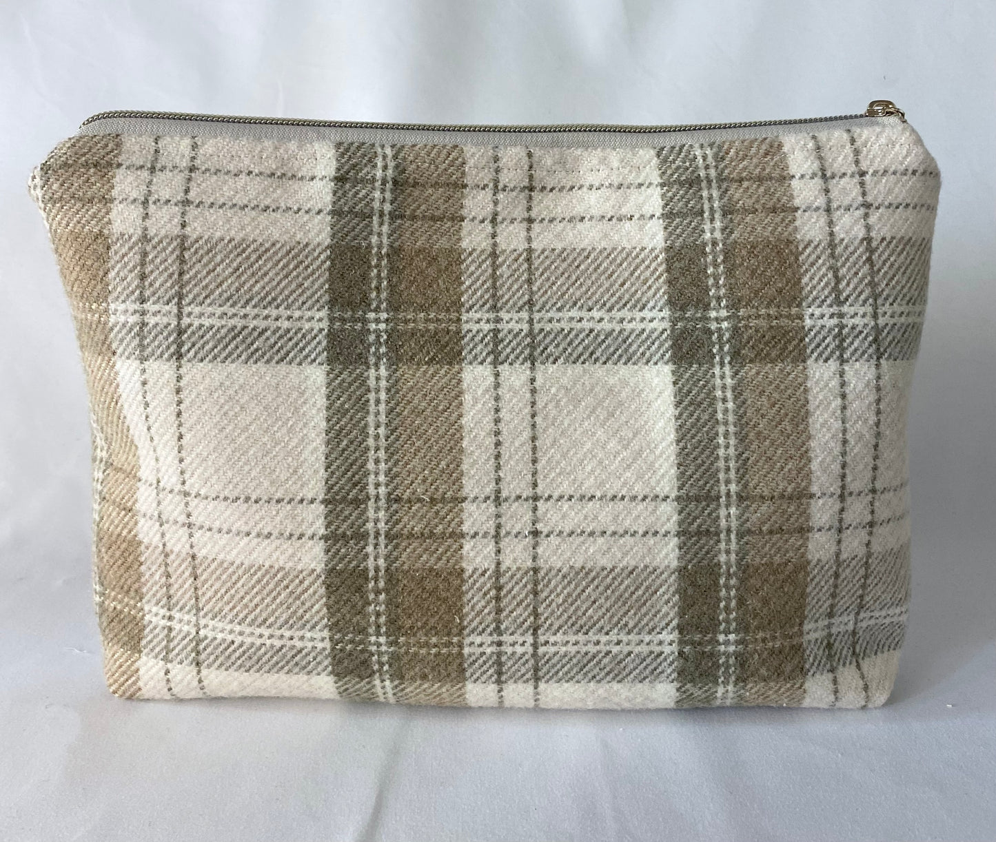 Cream Tartan Cosmetic bag with water resistant lining