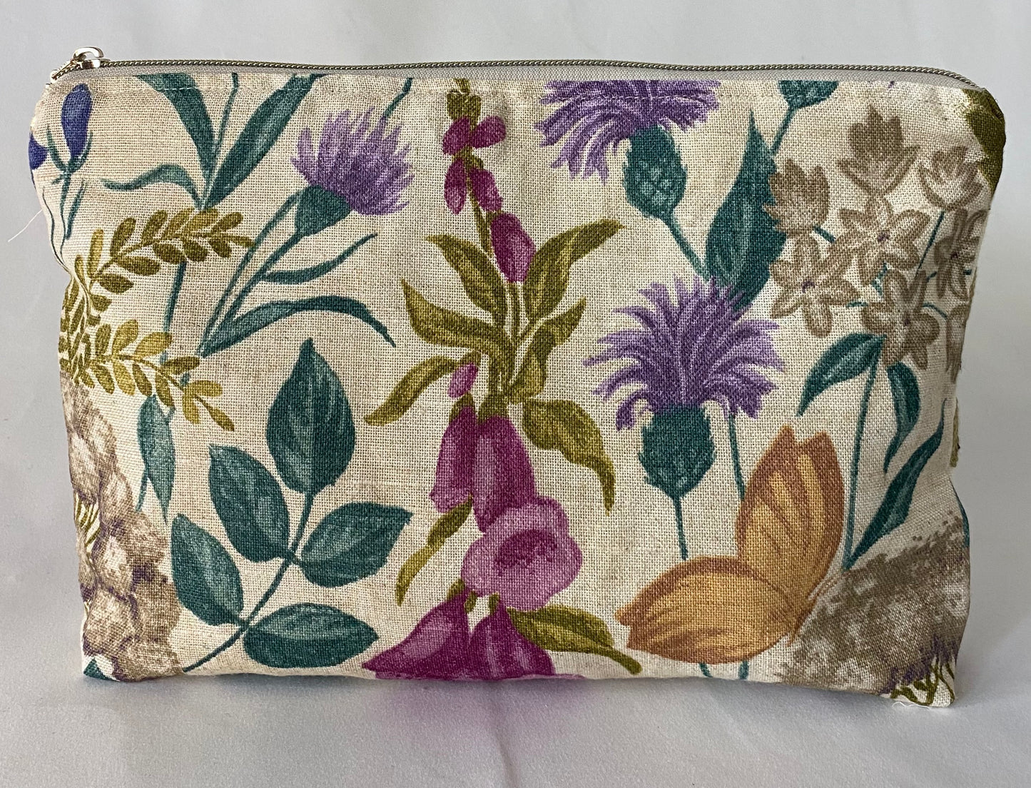 Purple Embroidered Floral Cosmetic bag with water resistant lining