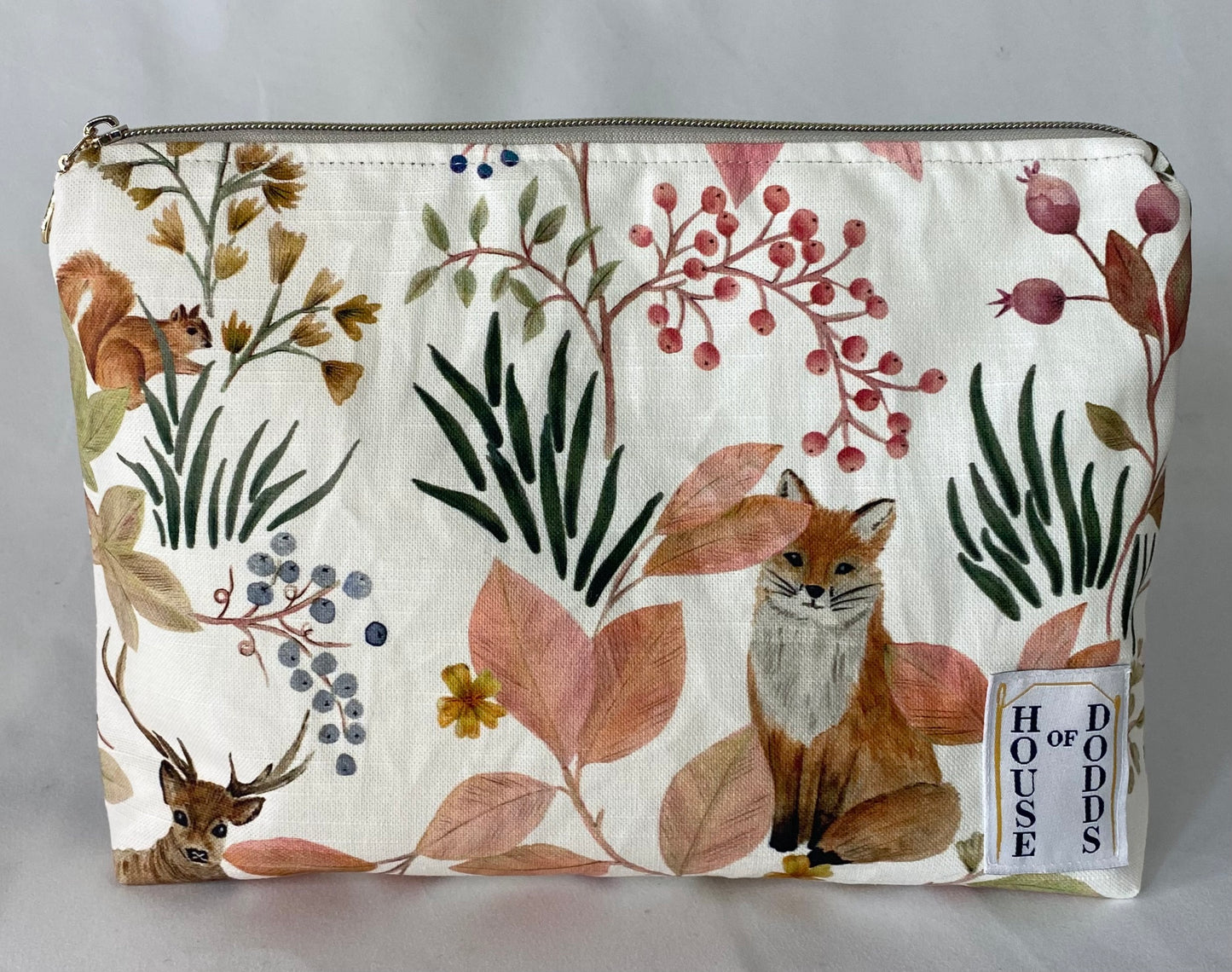 Animal woodland Cosmetic bag with water resistant lining