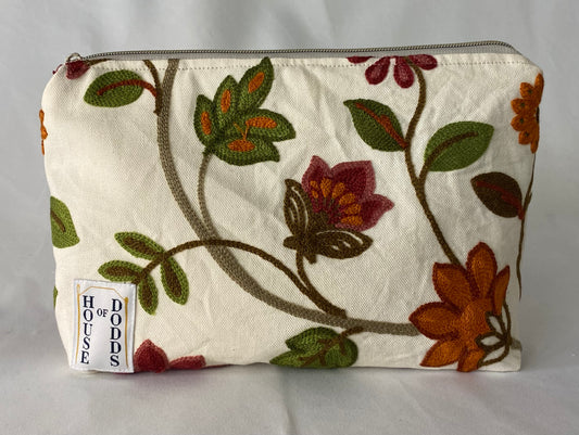 Autumnal Embroidery Cosmetic bag with water resistant lining