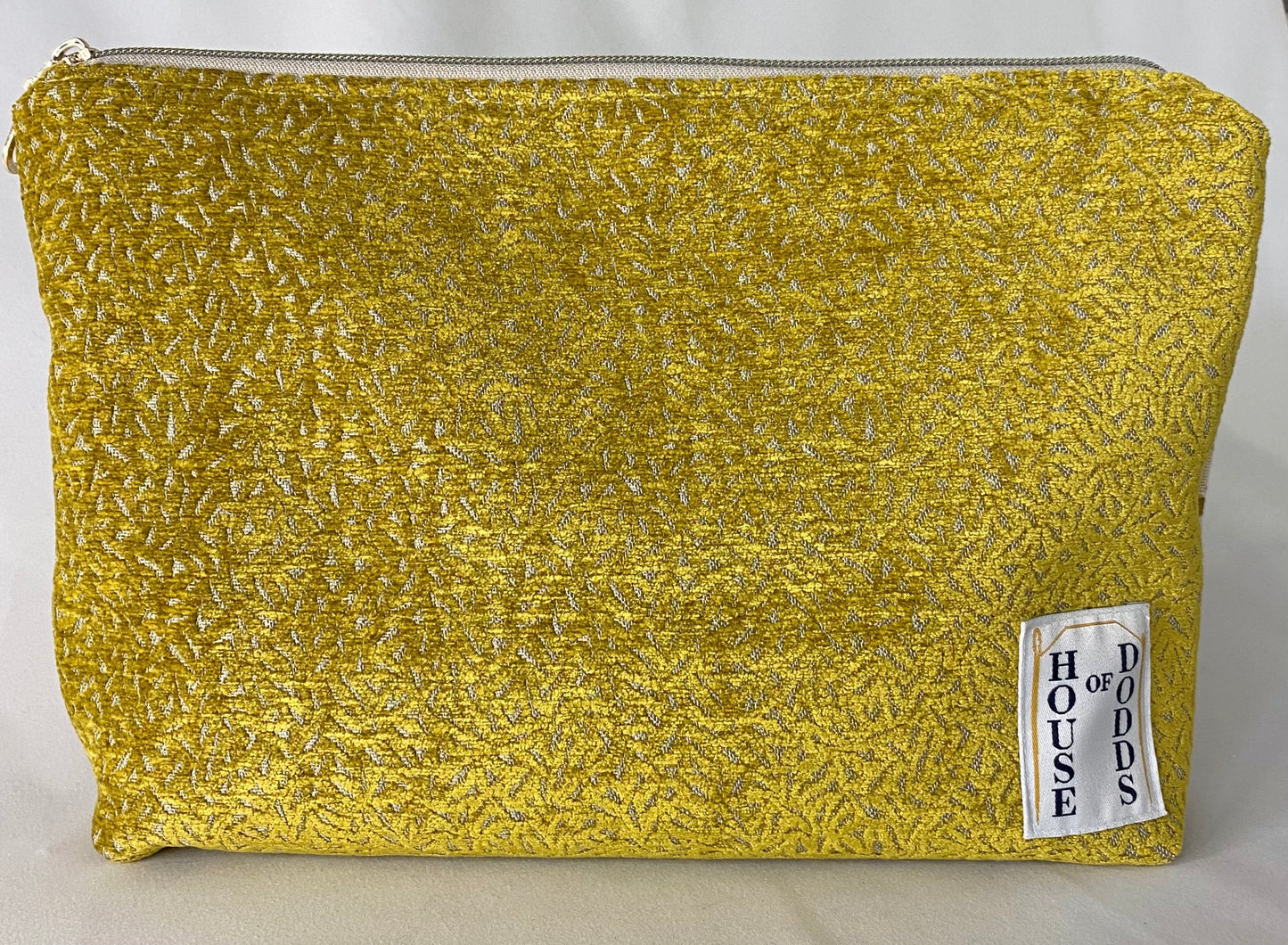 Yellow velvet Cosmetic bag with water resistant lining