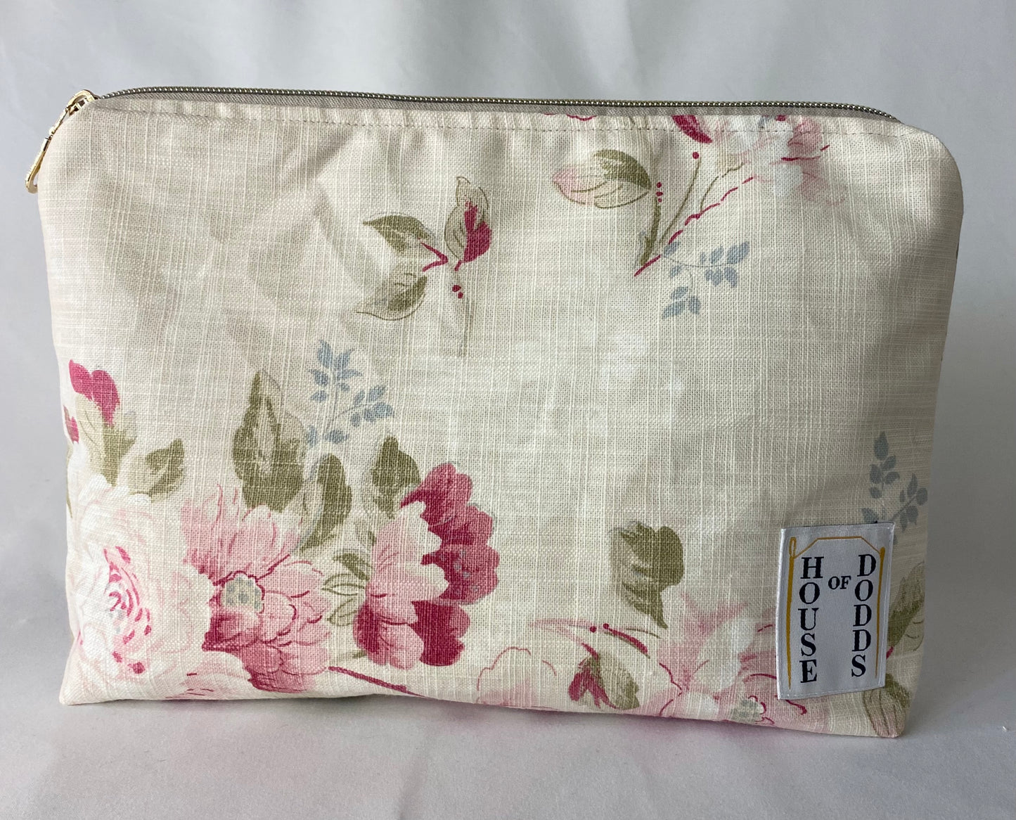 Light Pink Floral Cosmetic bag with water resistant lining