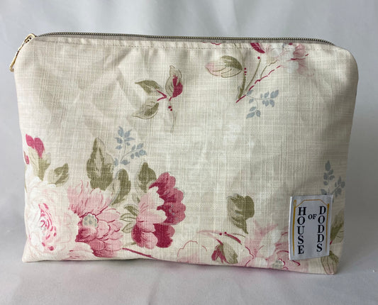 Light Pink Floral Cosmetic bag with water resistant lining