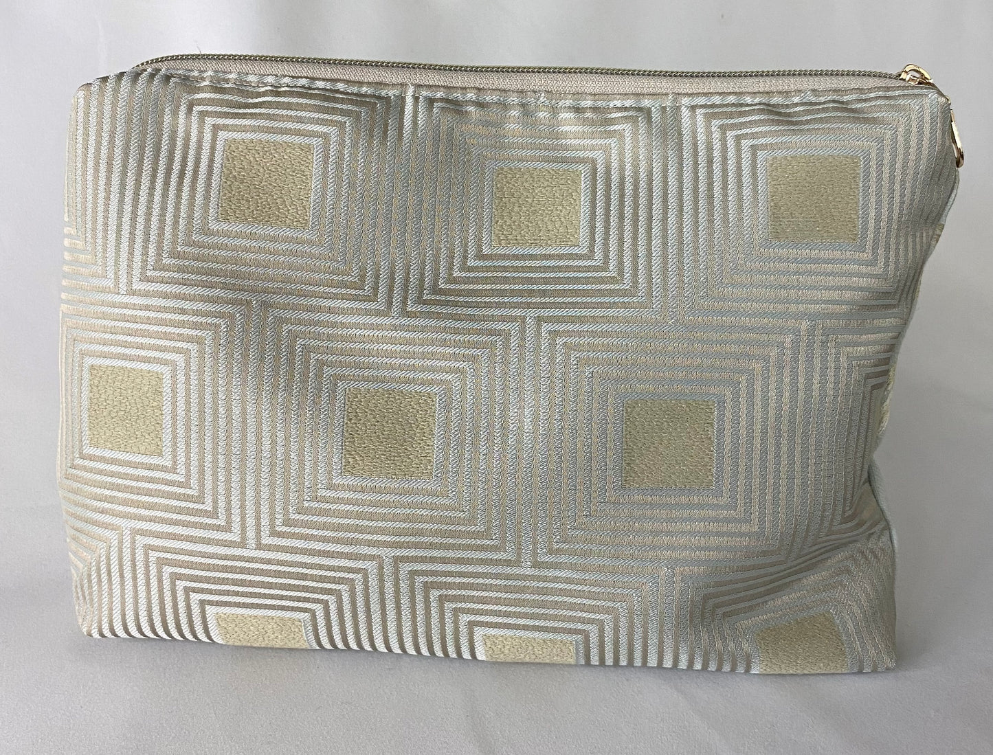 Blue with Silver Embroidery Cosmetic bag with water resistant lining