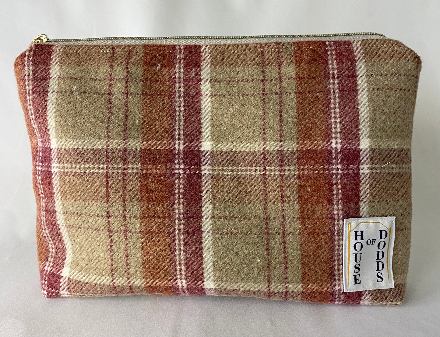 Orange Tartan Cosmetic bag with water resistant lining
