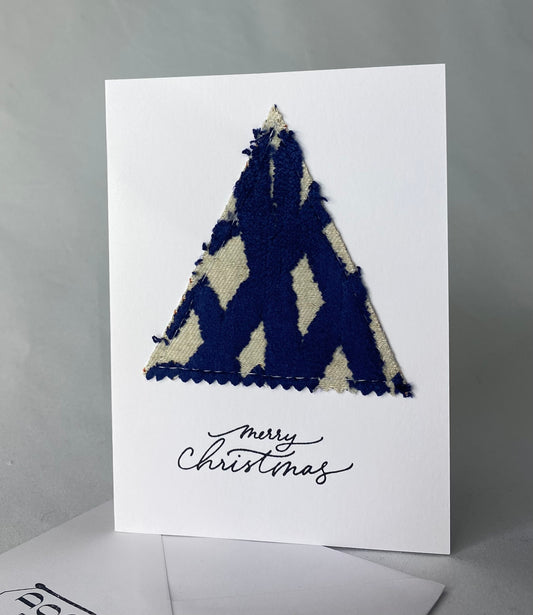 Blue Patterned Velvet Christmas Tree Card!