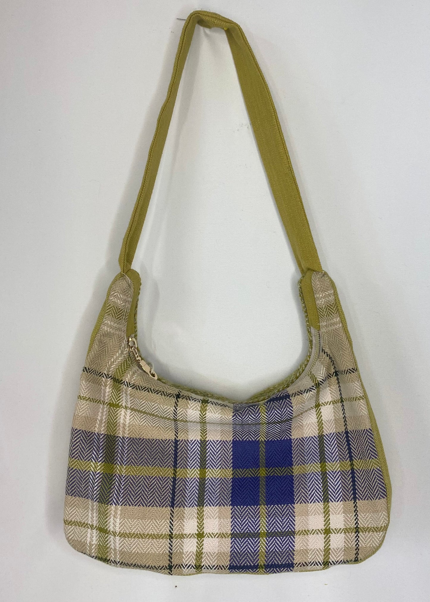 Green Wool and Purple Tartan Hand Bag