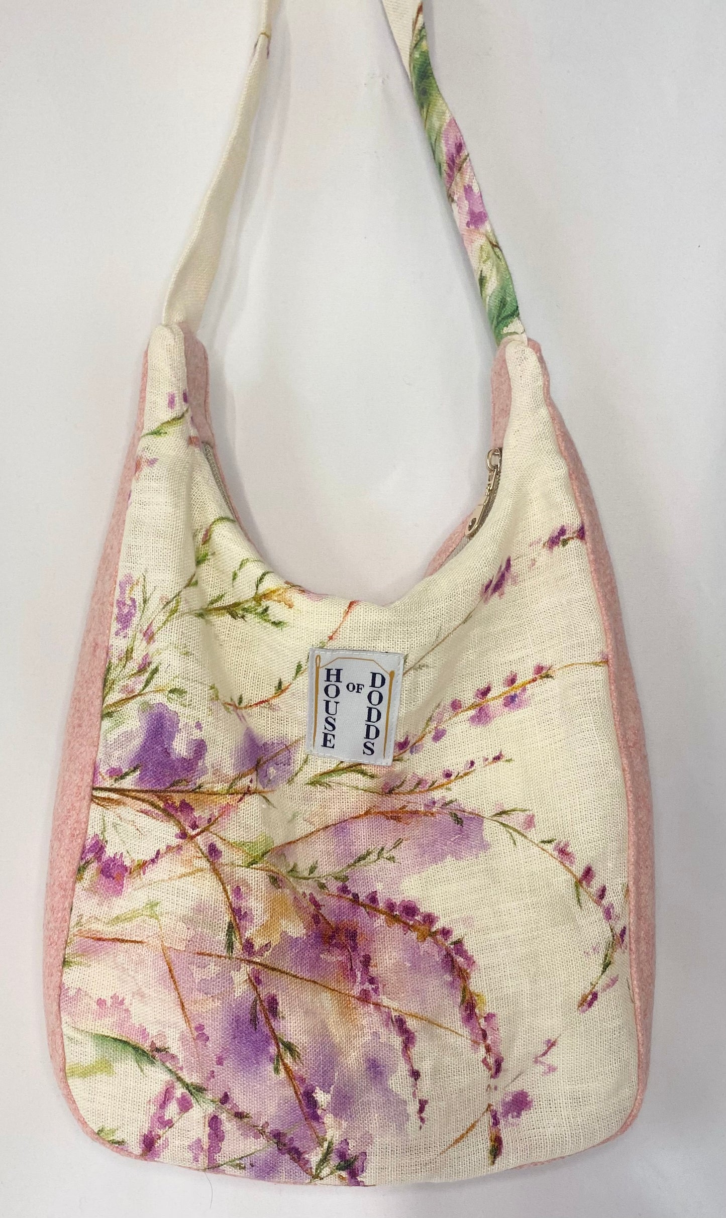 Pink wool with purple Floral Large Hand Bag