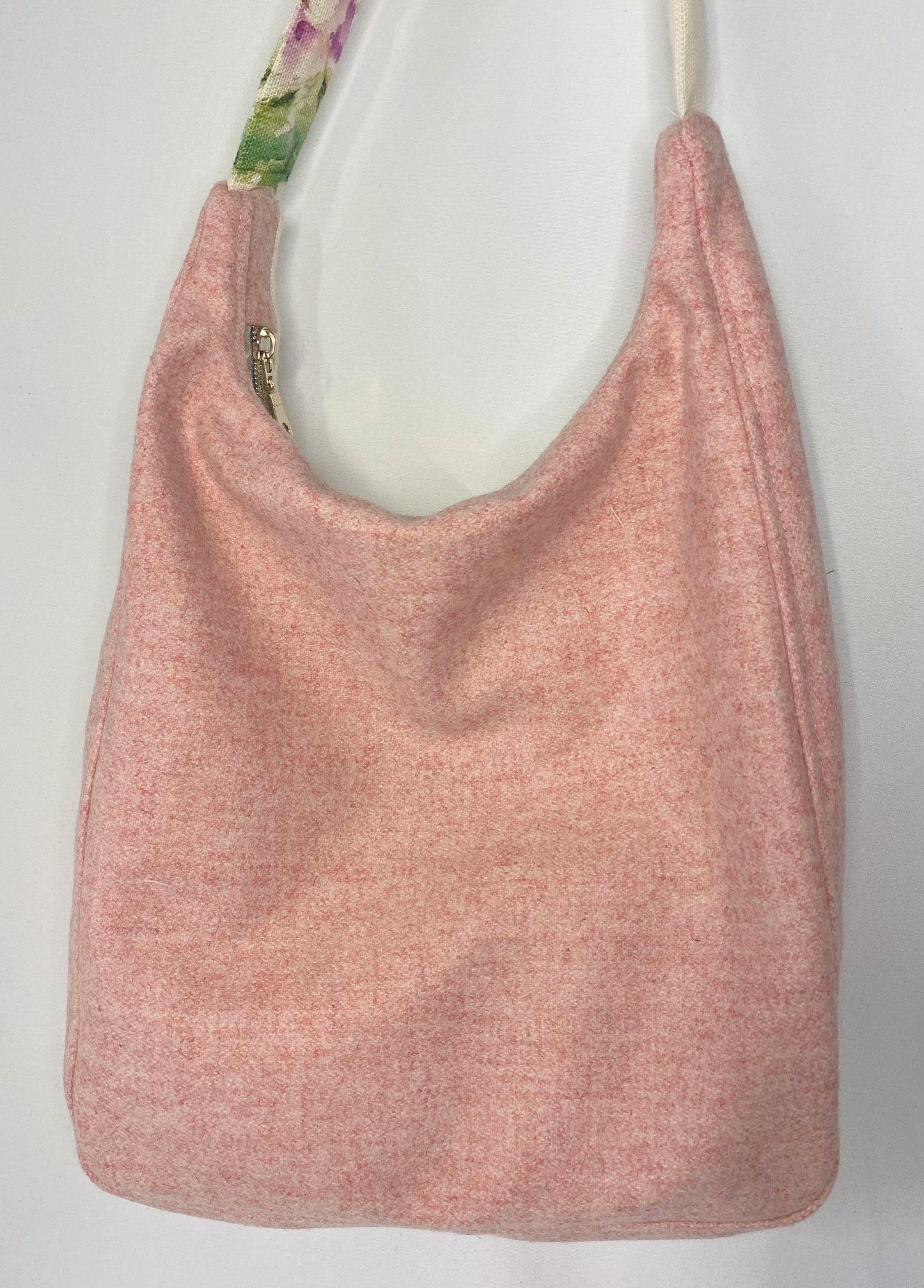 Pink wool with purple Floral Large Hand Bag