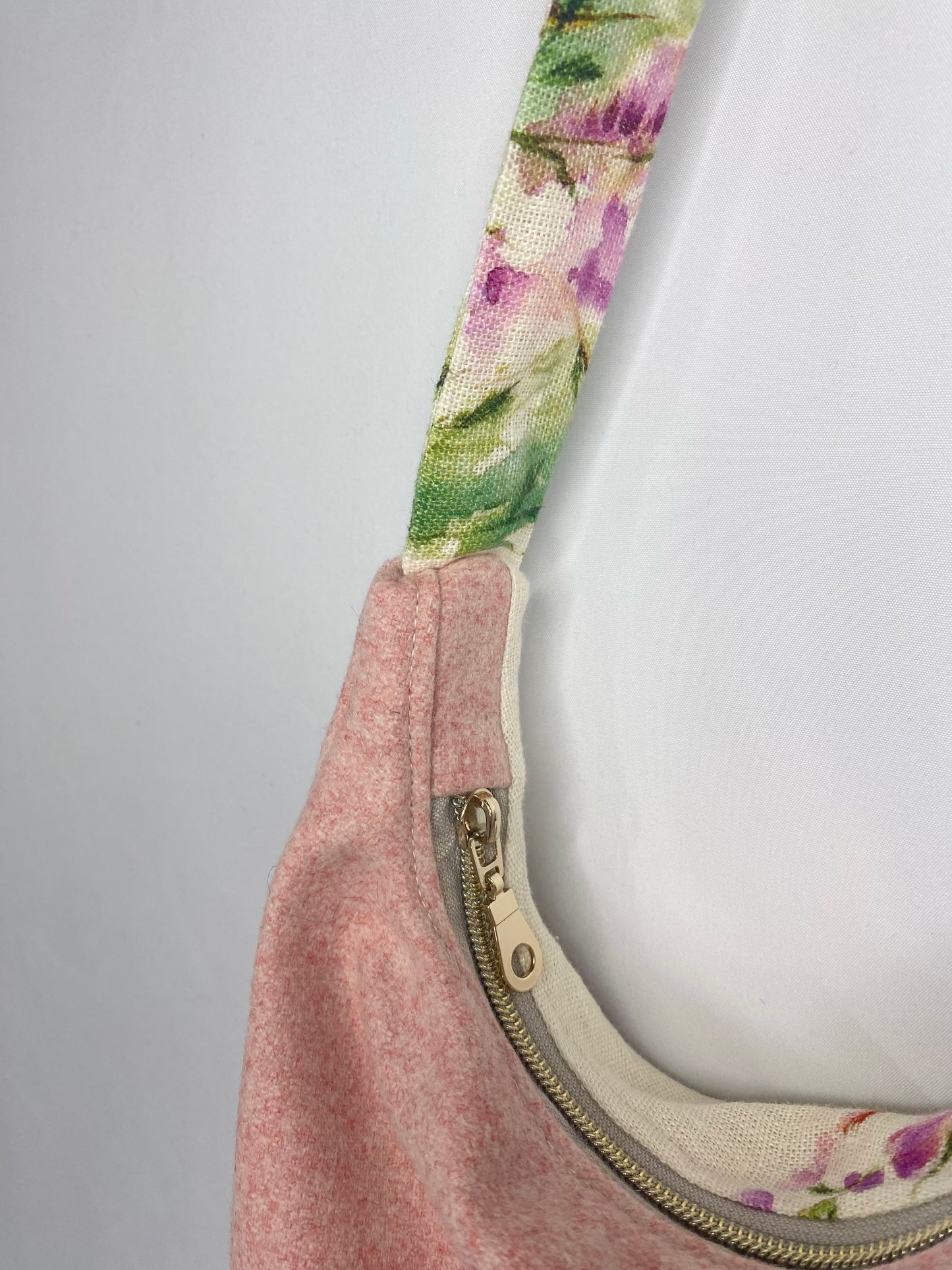 Pink wool with purple Floral Large Hand Bag