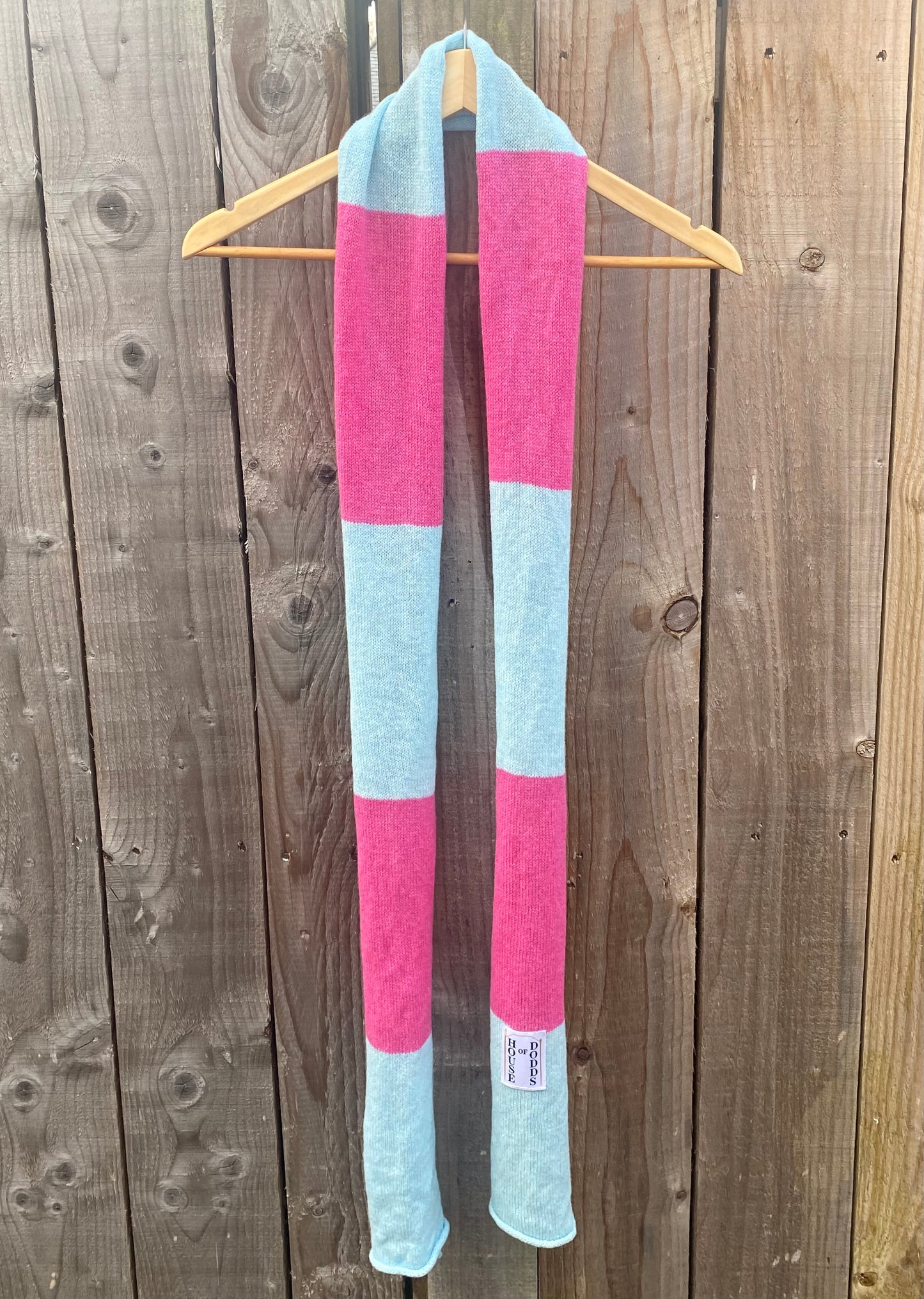 Block Striped Pink on Blue Scarf 100% Lambswool