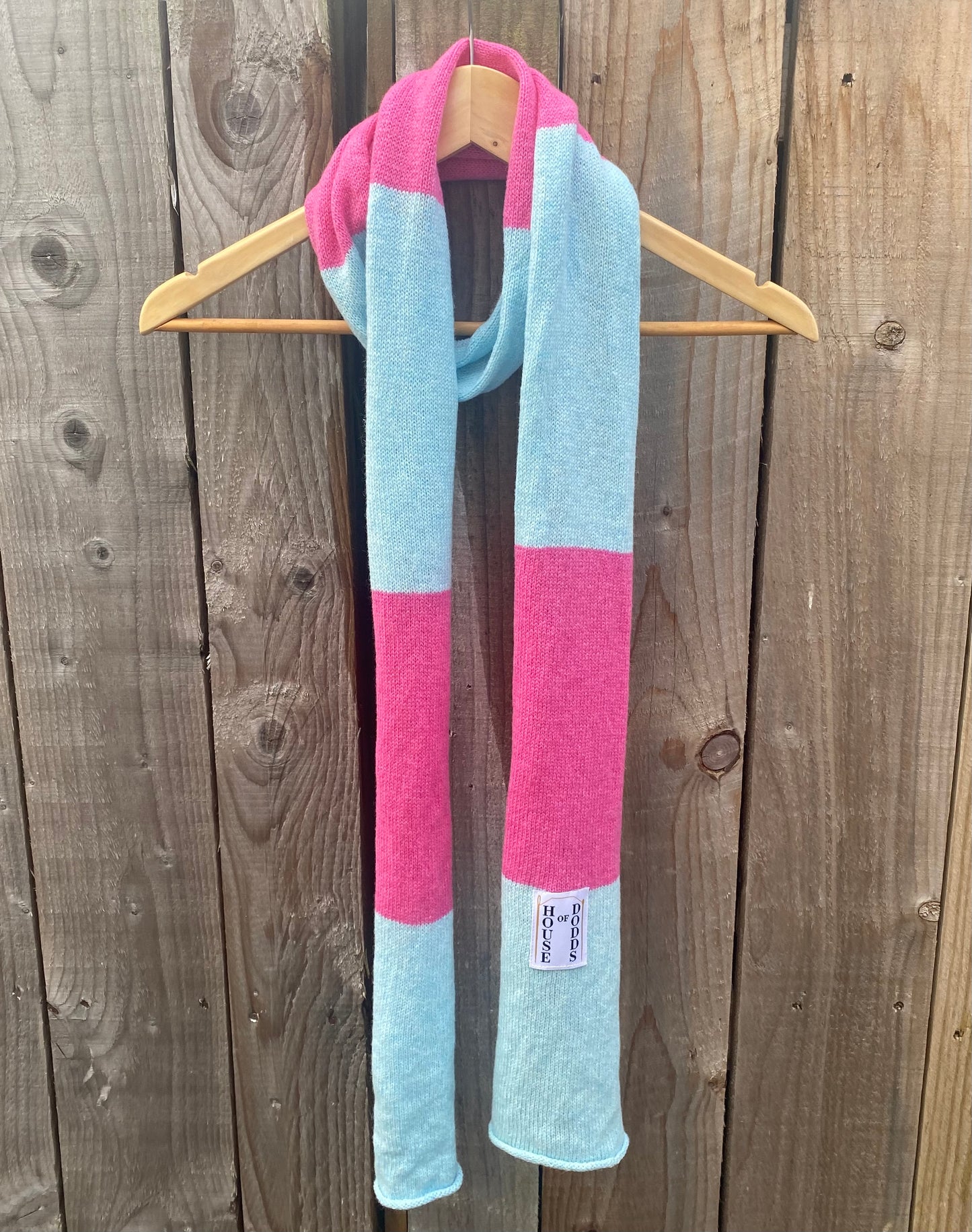 Block Striped Pink on Blue Scarf 100% Lambswool