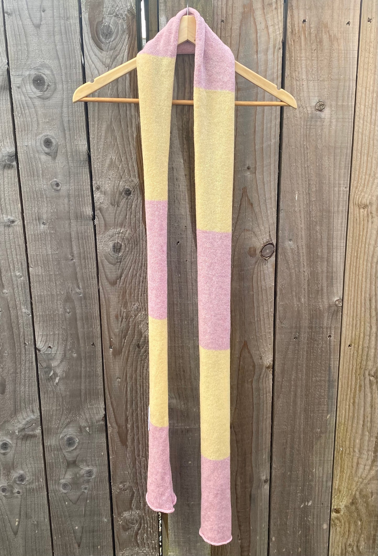 Block Striped Pink on Yellow Scarf 100% Lambswool