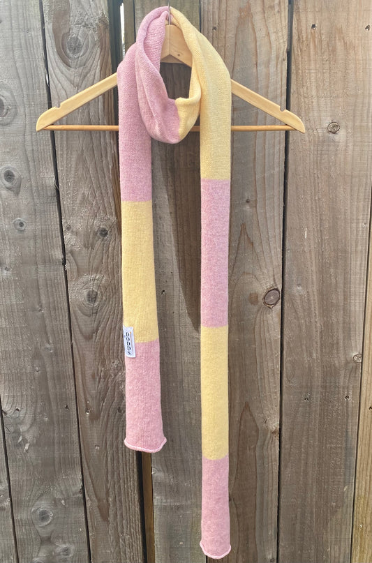 Block Striped Pink on Yellow Scarf 100% Lambswool