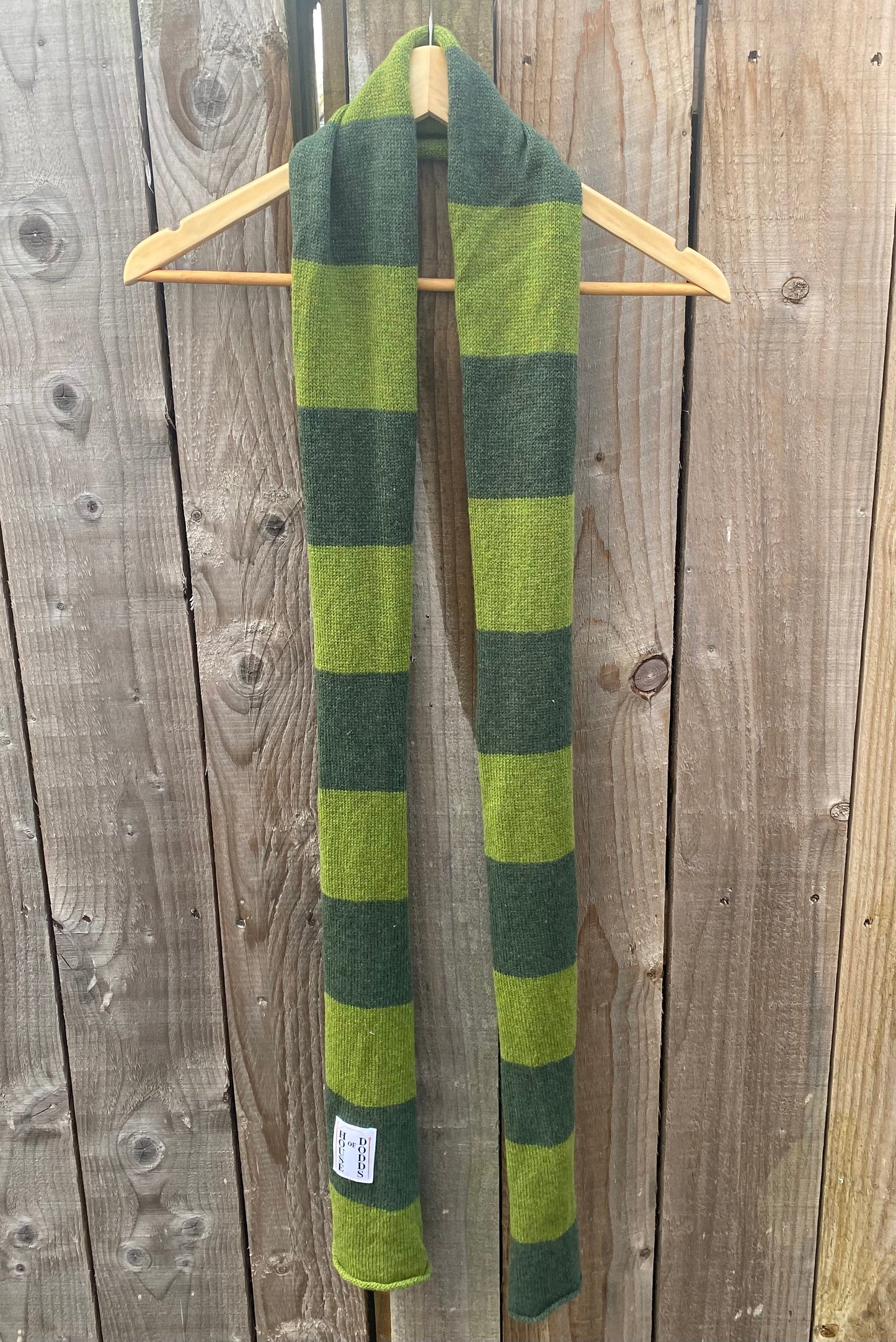 Striped Green and Dark Green Scarf 100% Lambswool