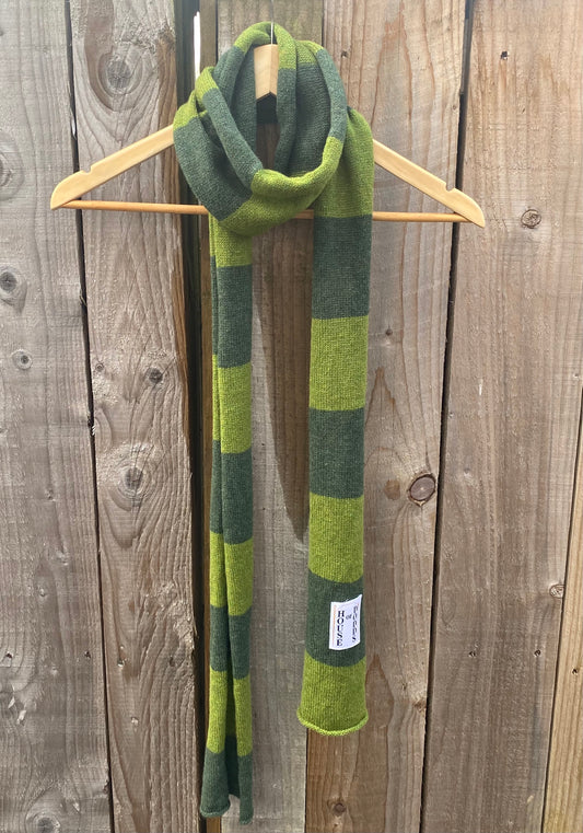 Striped Green and Dark Green Scarf 100% Lambswool