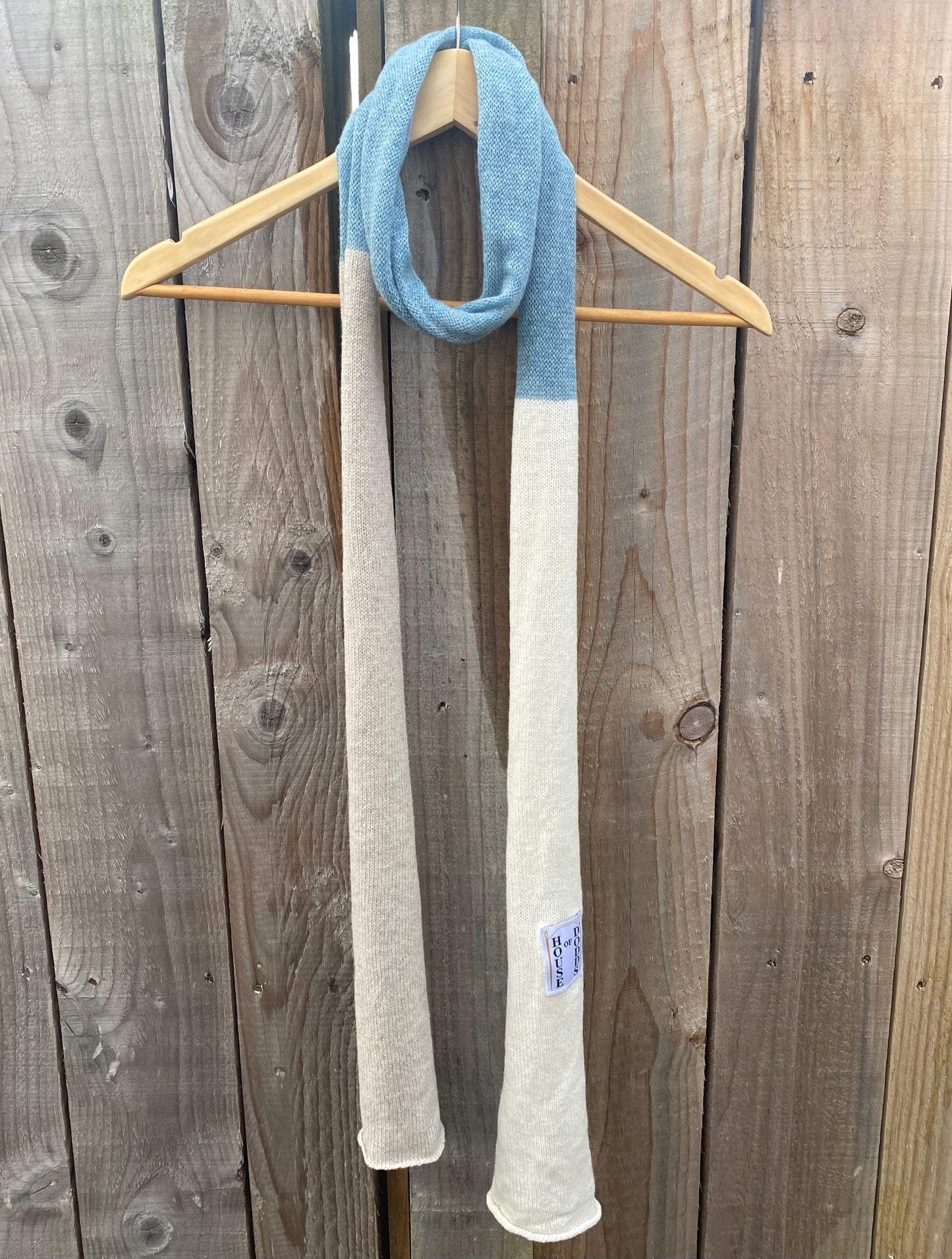 Grey, Blue, Cream Block Scarf 70% Lambswool 30% Cashmere