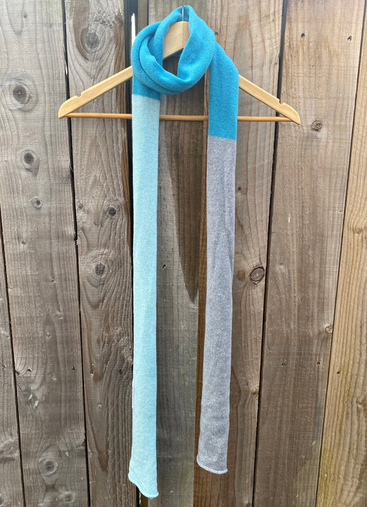 Baby Blue, Sky Blue, Slate Grey Block Scarf 100% Lambswool