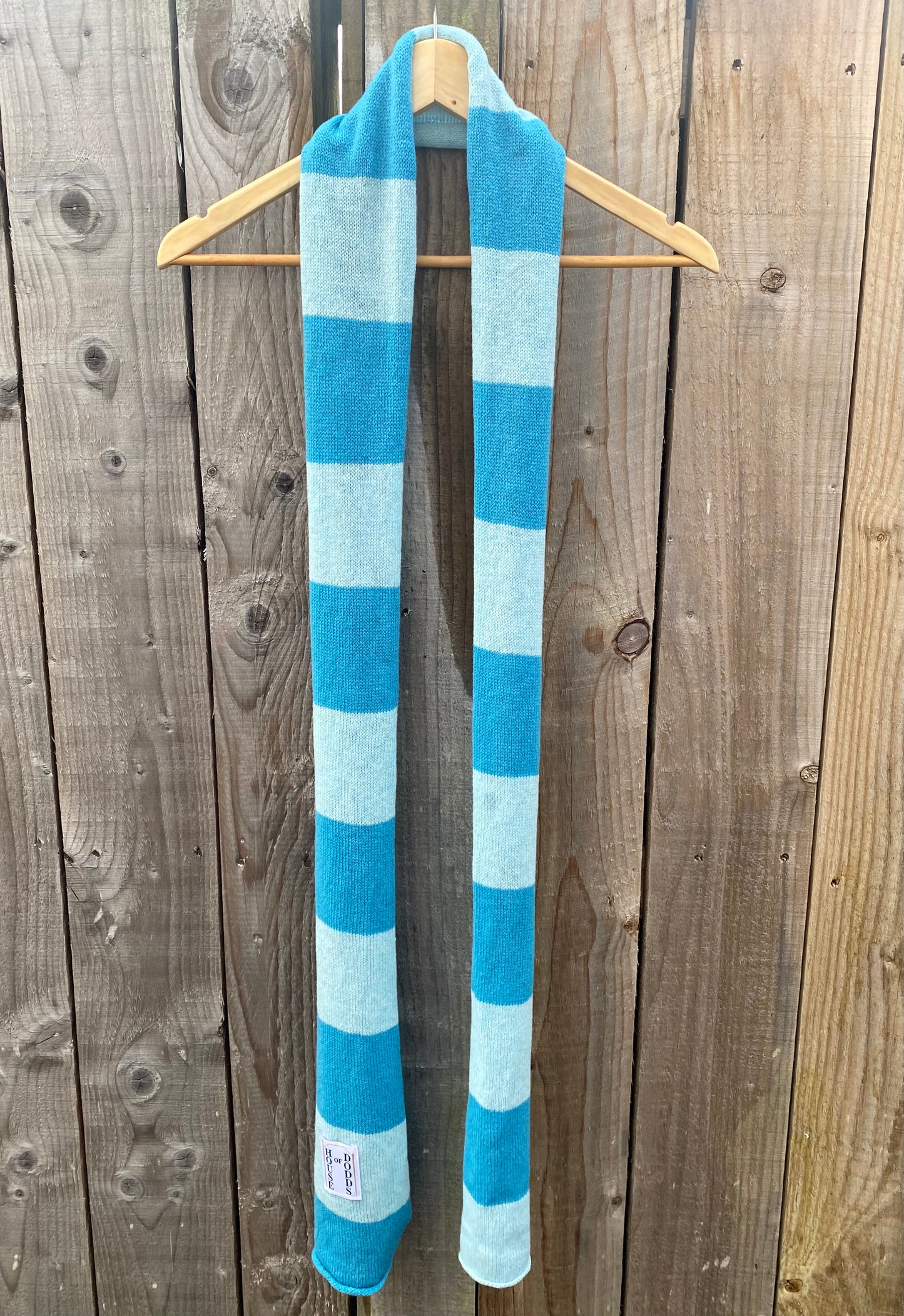 Striped Blue and Light Blue Scarf 100% Lambswool