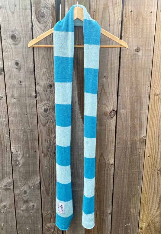 Striped Blue and Light Blue Scarf 100% Lambswool